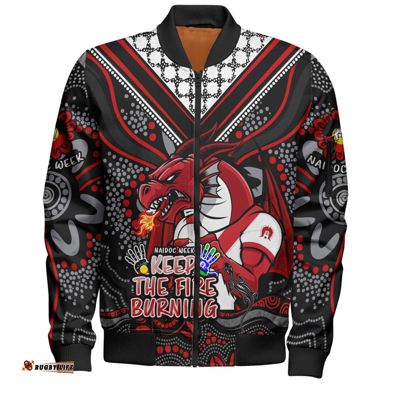 St. George Illawarra Dragons Bomber Jacket Aboriginal Inspired Naidoc Week Custom For Die Hard Fan Supporters