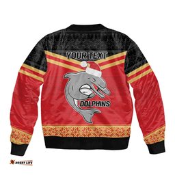 NRL Dolphins Mascot Christmas Personalised Bomber Jacket Black Style