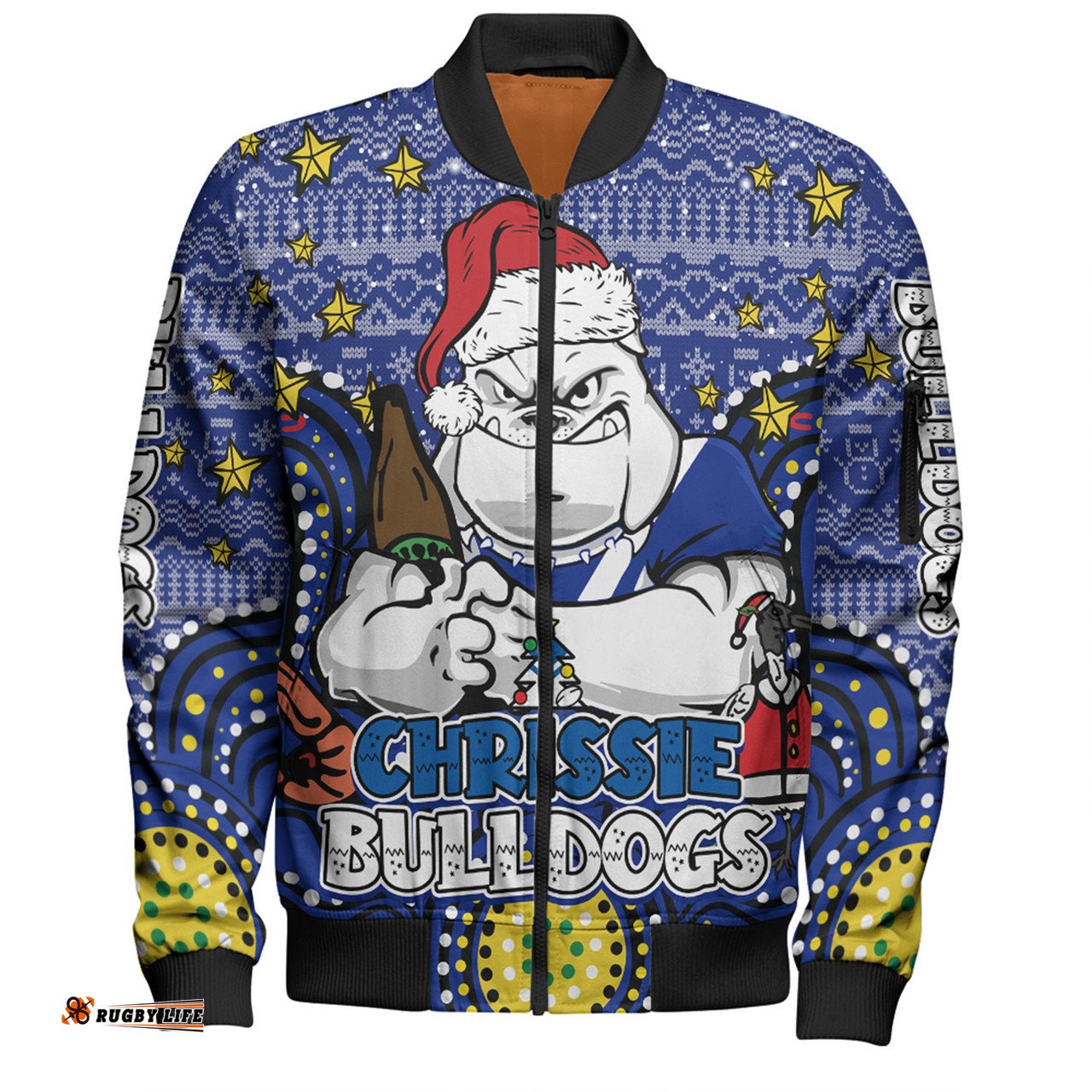 Canterbury-Bankstown Bulldogs Christmas Custom Bomber Jacket - Christmas Knit Patterns Vintage Jersey Ugly Bomber Jacket