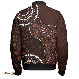 Australia Bomber Jacket Aboriginal Inspired Lizard With Dot Painting Pattern