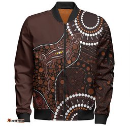 Australia Bomber Jacket Aboriginal Inspired Lizard With Dot Painting Pattern