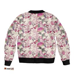 Pink Cockatoo Australia Bomber Jacket Tropical Flowers - Seamless Pattern
