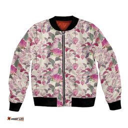 Pink Cockatoo Australia Bomber Jacket Tropical Flowers - Seamless Pattern