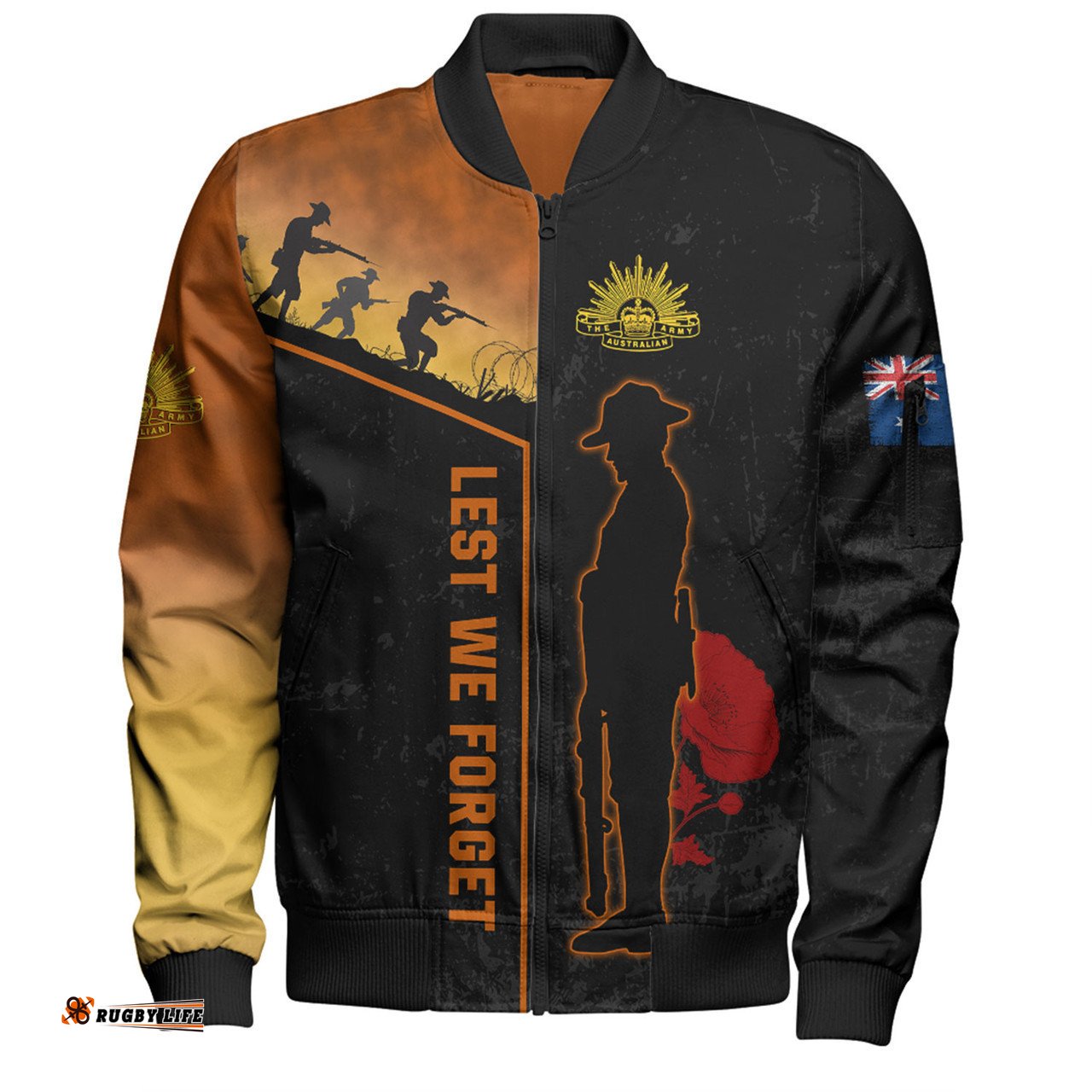 Australia Anzac Day Bomber Jacket - Anzac Day Lest We Forget Poppy Bomber Jacket
