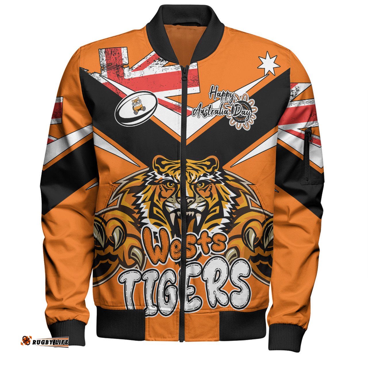 Wests Tigers Bomber Jacket - Happy Australia Day We Are One And Free V2