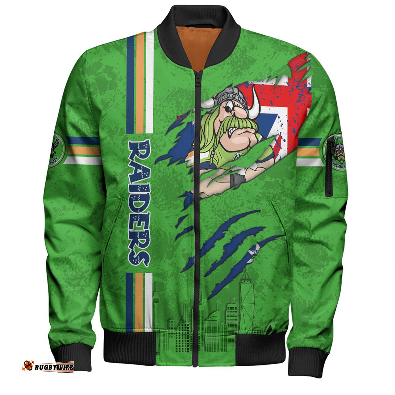 Canberra Raiders Bomber Jacket - Happy Australia Day Flag Scratch Style