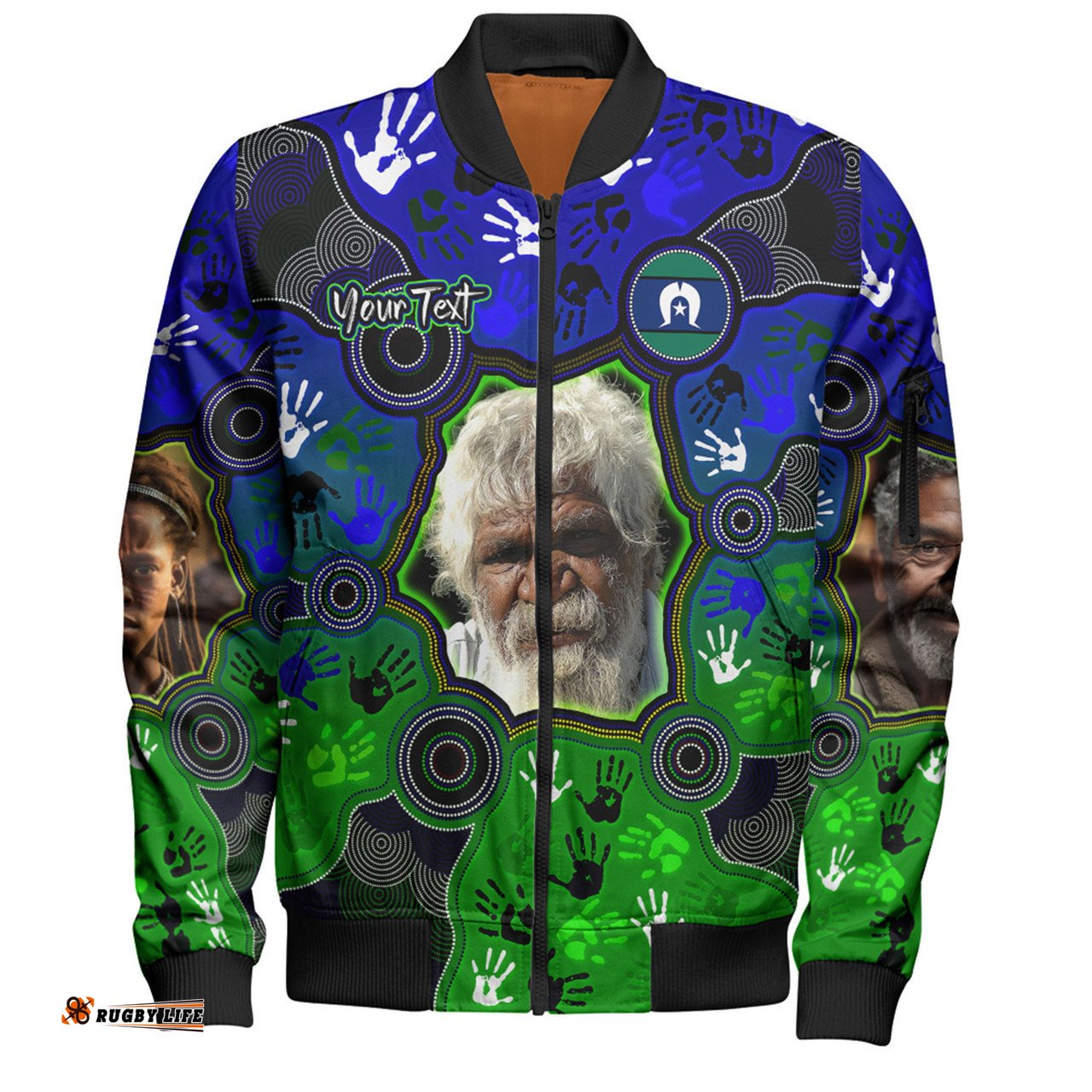 Australia Torres Strait Islands Custom Bomber Jacket - Aboriginal Dot Art Indigenous Handprints Personalised Photo Bomber Jacket