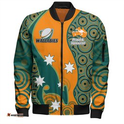 Australia Wallabies Custom Bomber Jacket - Custom Proud And Honoured Indigenous Aboriginal Inspired Gold Jersey Bomber Jacket