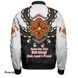 Australia Bomber Jacket Aboriginal Inspired Naidoc Symbol Pattern White