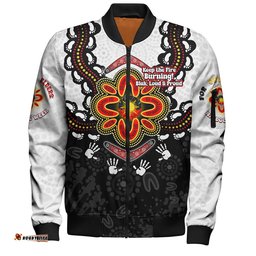Australia Bomber Jacket Aboriginal Inspired Naidoc Symbol Pattern White