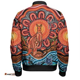 Australia Bomber Jacket Aboriginal Inspired Kangaroo Dreaming Dot Painting Pattern