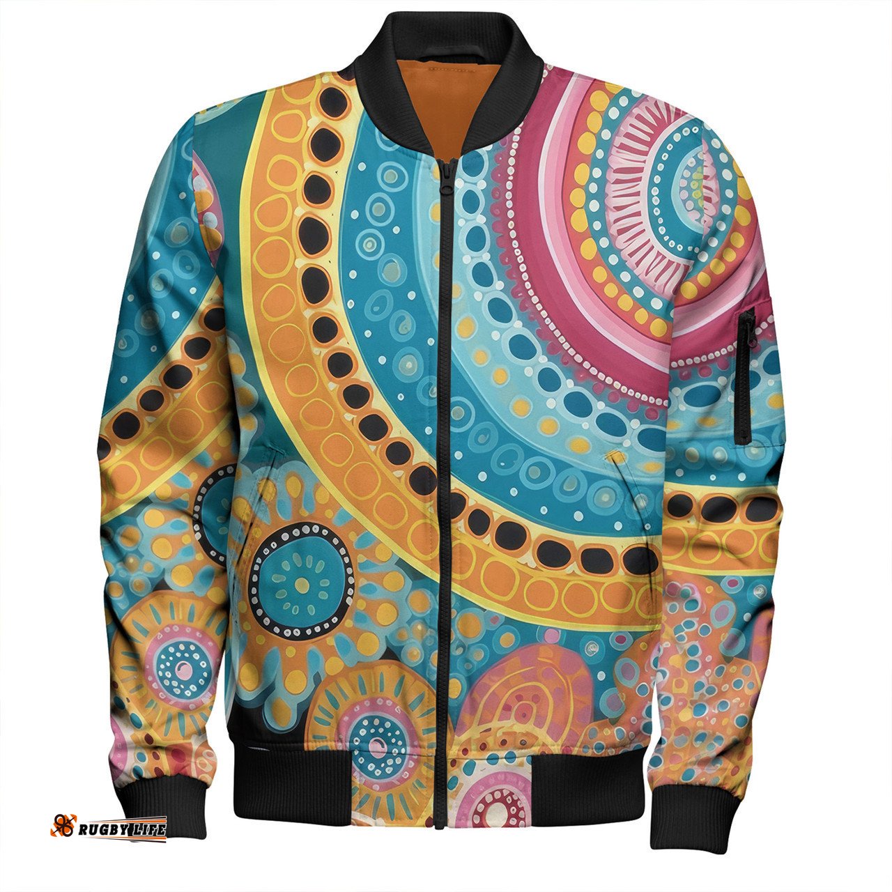 Australia Aboriginal Bomber Jacket - Colorful Pattern And Dots Art Bomber Jacket