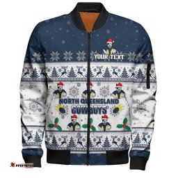 North Queensland Cowboys Christmas Custom Bomber Jacket - Special Ugly Christmas Bomber Jacket