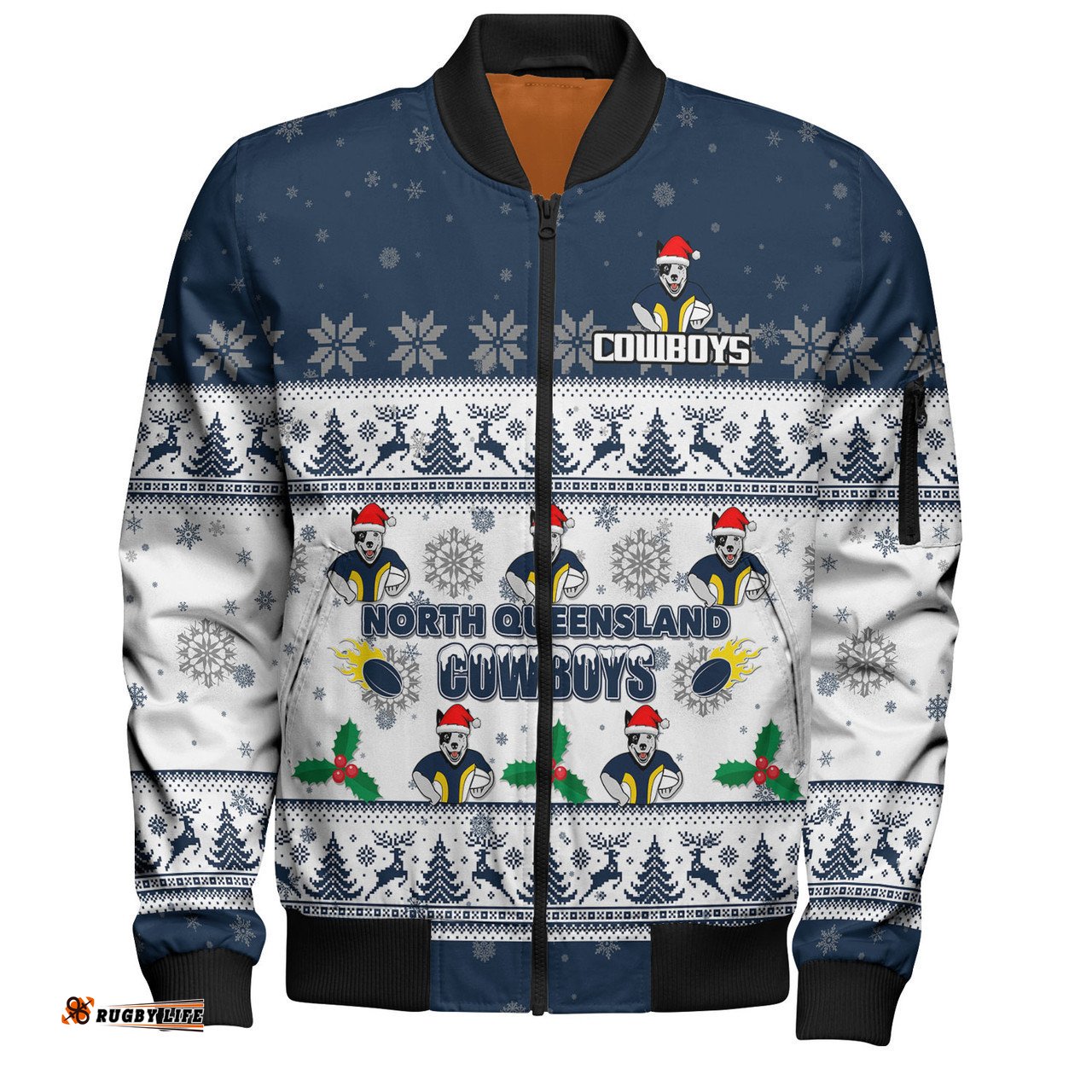 North Queensland Cowboys Christmas Custom Bomber Jacket - Special Ugly Christmas Bomber Jacket