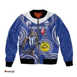 Custom AFL Kangaroos NAIDOC Week Bomber Jacket Keep The Fire Burning Indigenous Art