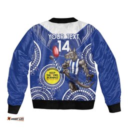 Custom AFL Kangaroos NAIDOC Week Bomber Jacket Keep The Fire Burning Indigenous Art