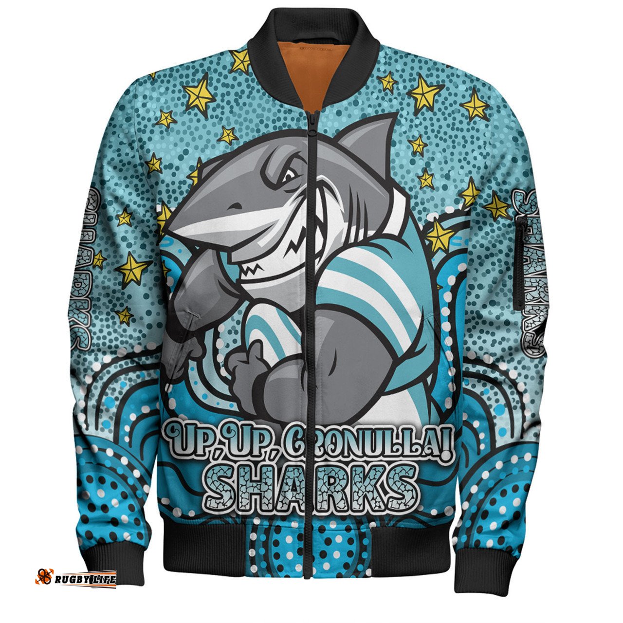 Cronulla-Sutherland Sharks Custom Bomber Jacket - Custom With Aboriginal Inspired Style Of Dot Painting Patterns Bomber Jacket