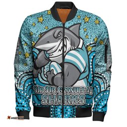 Cronulla-Sutherland Sharks Custom Bomber Jacket - Custom With Aboriginal Inspired Style Of Dot Painting Patterns Bomber Jacket