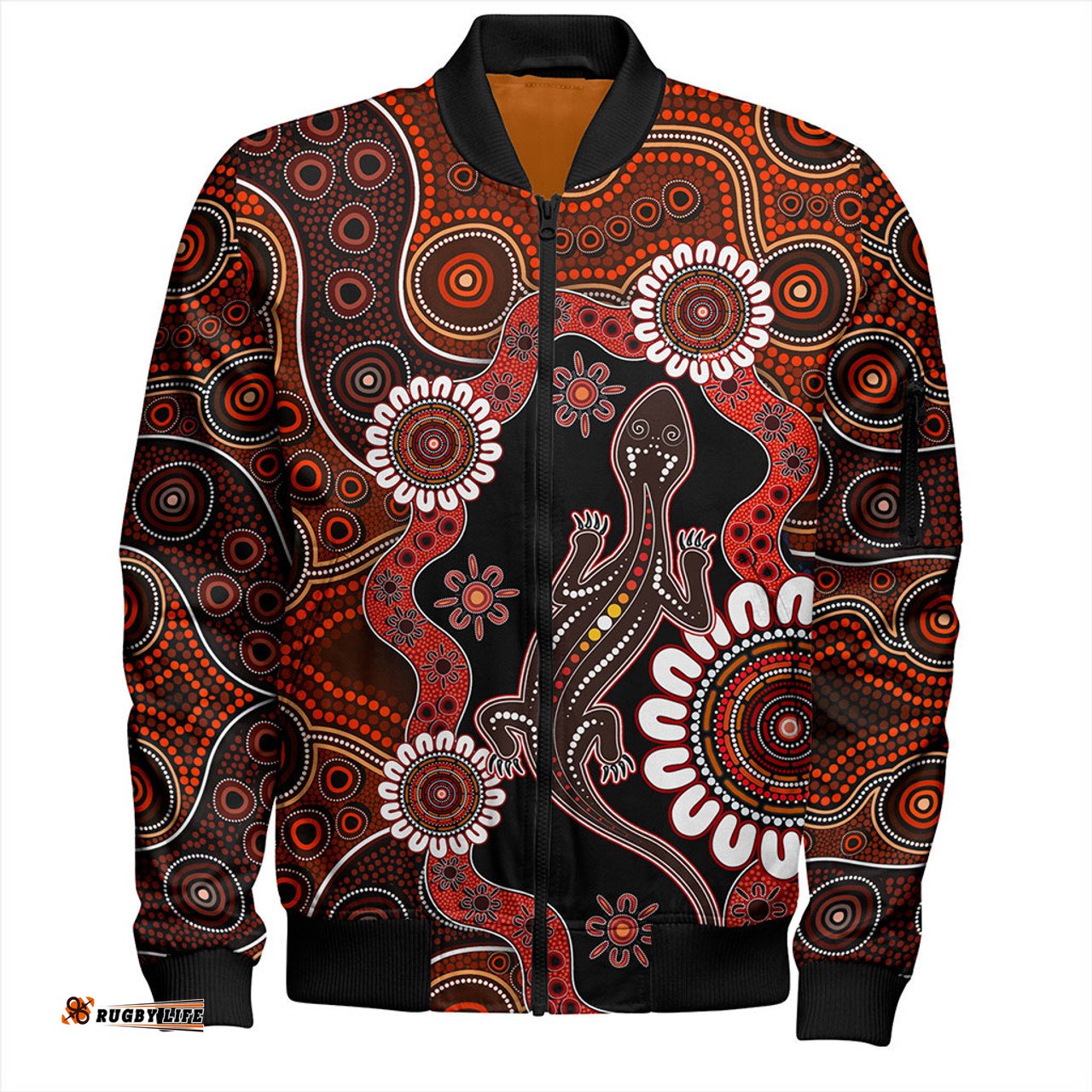 Australia Bomber Jacket Aboriginal Inspired Lizard Dot Painting