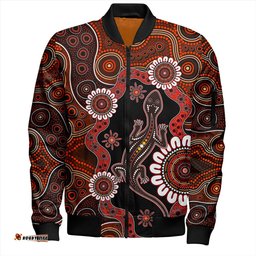Australia Bomber Jacket Aboriginal Inspired Lizard Dot Painting