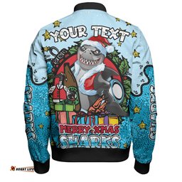 Cronulla-Sutherland Sharks Christmas Custom Bomber Jacket - Merry Christmas Our Beloved Team With Aboriginal Dot Art Pattern Bomber Jacket