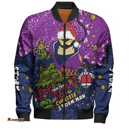 Melbourne Storm Christmas Custom Bomber Jacket - Let's Get Lit Chrisse Pressie Bomber Jacket
