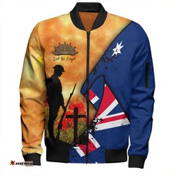 Australia Anzac Day Bomber Jacket - Anzac Day Flag Lest We Forget Bomber Jacket