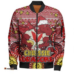St. George Illawarra Dragons Christmas Custom Bomber Jacket - Christmas Knit Patterns Vintage Jersey Ugly Bomber Jacket