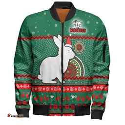 South Sydney Rabbitohs Custom Bomber Jacket - Ugly Xmas And Aboriginal Patterns For Die Hard Fan Bomber Jacket