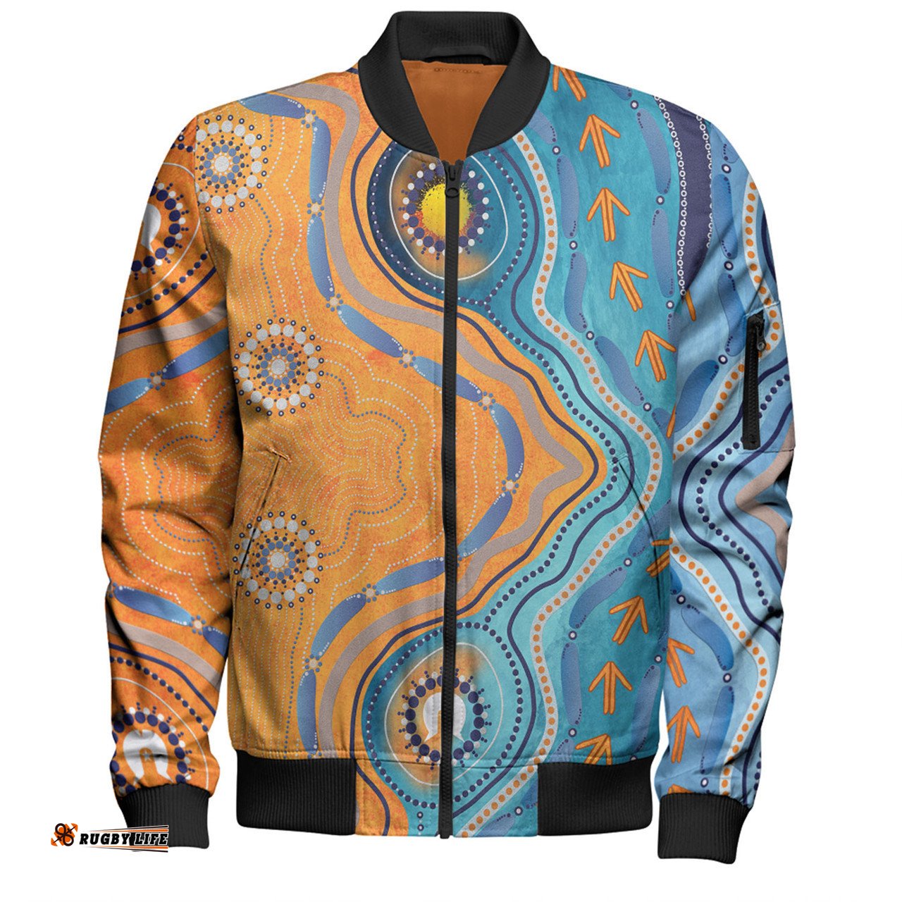 Australia Aboriginal Bomber Jacket - Indigenous Beach Dot Painting Art Bomber Jacket
