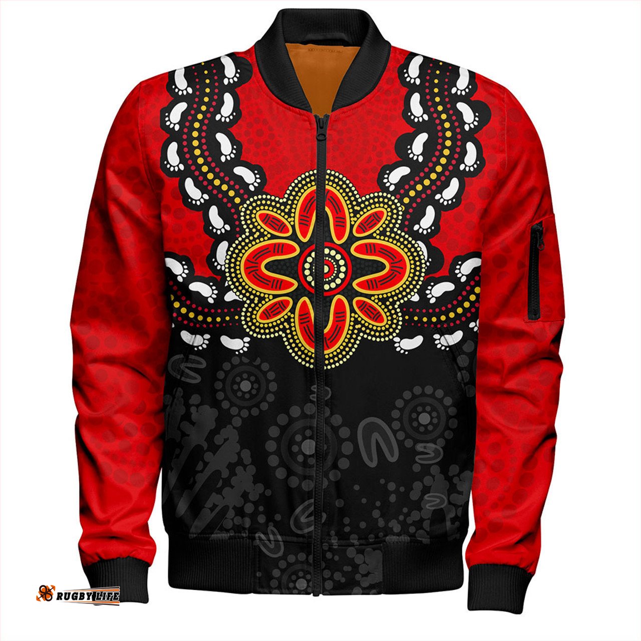 Australia Bomber Jacket Aboriginal Inspired Symbol Pattern