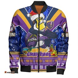 Melbourne Storm Christmas Custom Bomber Jacket - Storm Man Santa Claus Aussie Big Things Bomber Jacket