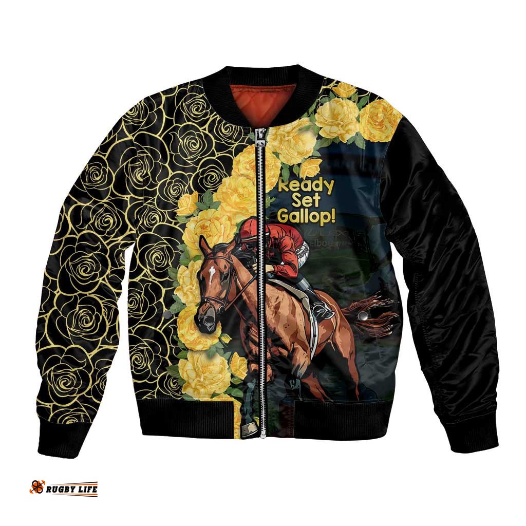 Melbourne Horse Racing Bomber Jacket Yellow Roses - Ready Set Gallop!