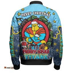 Gold Coast Titans Christmas Custom Bomber Jacket - Merry Christmas Our Beloved Team With Aboriginal Dot Art Pattern Bomber Jacket