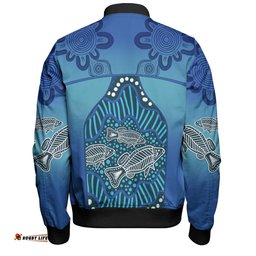 Australia Aboriginal Custom Bomber Jacket - Blue Aboriginal Dot With Fish Bomber Jacket