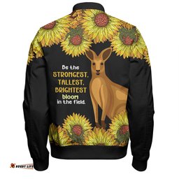 Australia Kangaroo Aboriginal Custom Bomber Jacket - Aboriginal Sunflowers With Kangaroo Be The Strongest Dot Painting Art Bomber Jacket