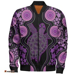 Australia Bomber Jacket - Aboriginal Art Purple Turtle Inspired