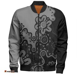 Australia Bomber Jacket Aboriginal Style Of Background Blue (Grey, Orange)