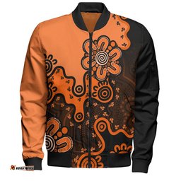 Australia Bomber Jacket Aboriginal Style Of Background Blue (Grey, Orange)