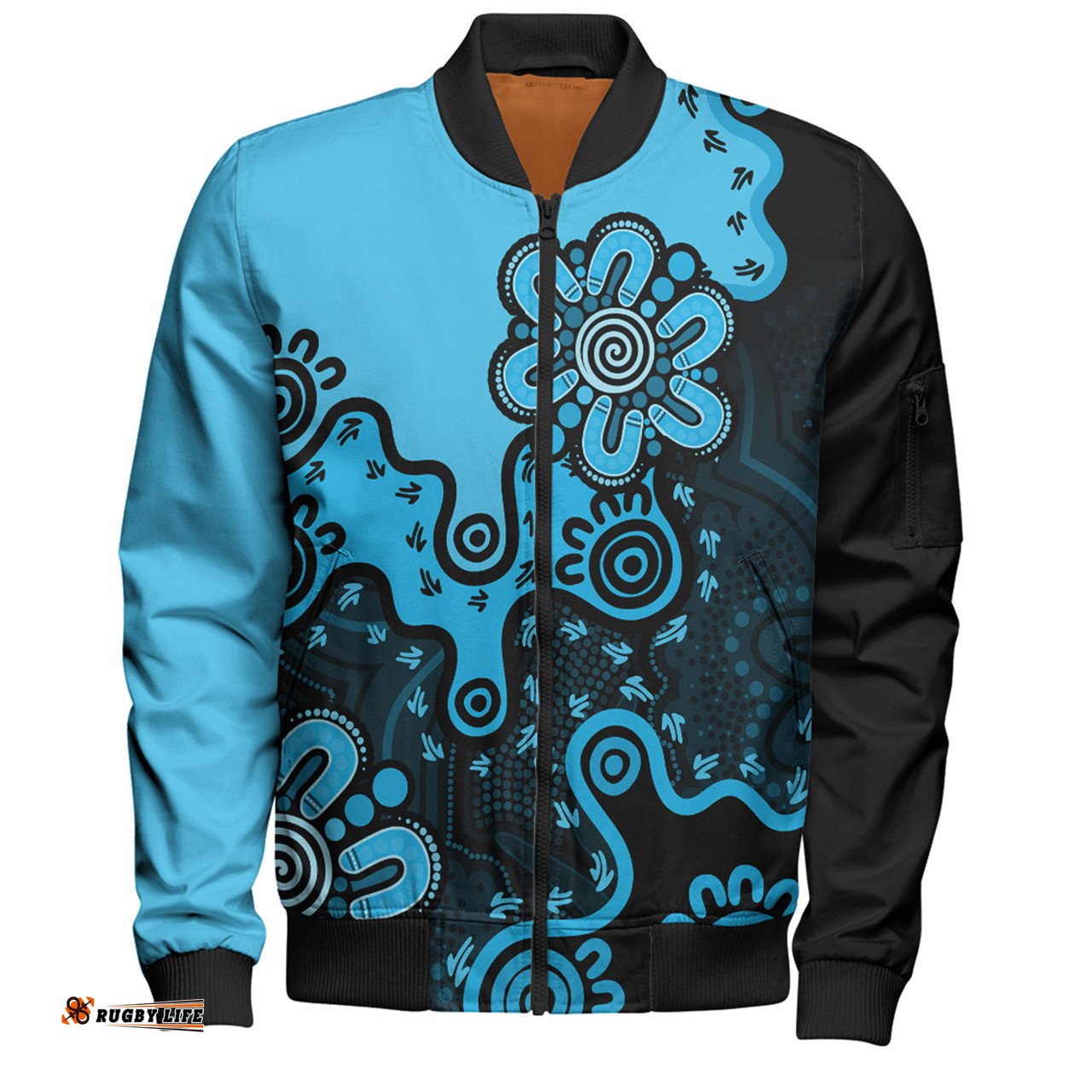 Australia Bomber Jacket Aboriginal Style Of Background Blue (Grey, Orange)