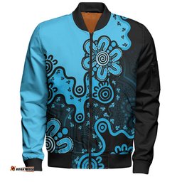 Australia Bomber Jacket Aboriginal Style Of Background Blue (Grey, Orange)