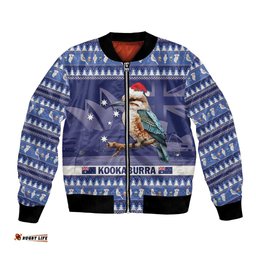 Aussie Kookaburra Bomber Jacket Merry Christmas Blue Style