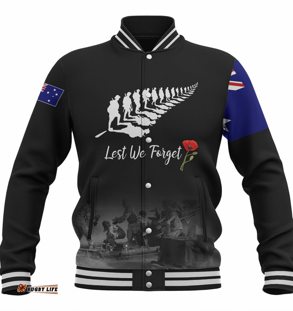 Australia Anzac Day Custom Baseball Jacket - Stand For The Flag Kneel For The Fallen Jacket