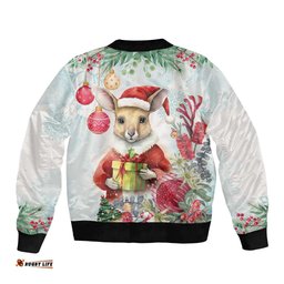 Australia Christmas Bomber Jacket Kangaroo Santa With Aussie Flower - Watercolor