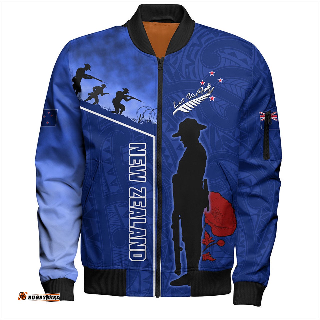 New Zealand Anzac Day Bomber Jacket - Anzac Day Lest We Forget Poppy Bomber Jacket
