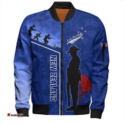 New Zealand Anzac Day Bomber Jacket - Anzac Day Lest We Forget Poppy Bomber Jacket