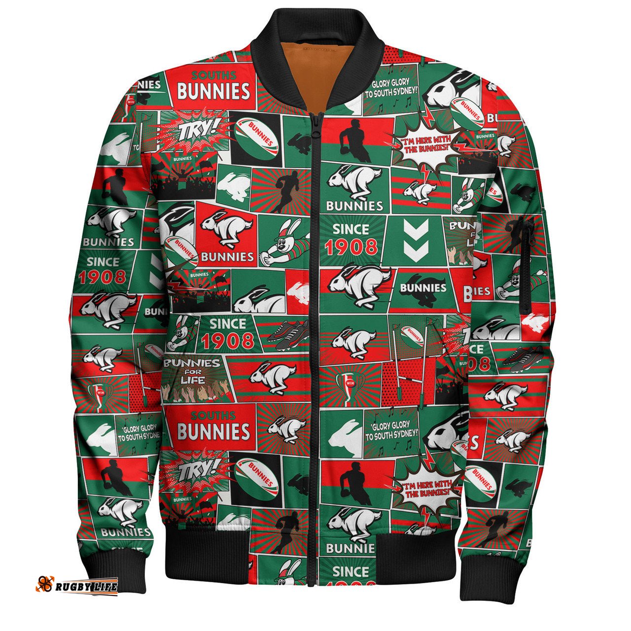 South Sydney Rabbitohs Bomber Jacket - Team Of Us Die Hard Fan Supporters Comic Style