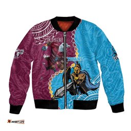 Personalised Eagles And Titans Rugby Bomber Jacket Aboriginal Mix Polynesian Pattern