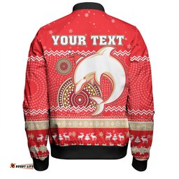 Redcliffe Dolphins Christmas Custom Bomber Jacket - Ugly Xmas And Aboriginal Patterns For Die Hard Fan Bomber Jacket
