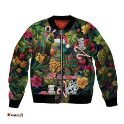 Meri Kirihimete Kakapo Santa Bomber Jacket Merry Christmas with Tropical Vibe